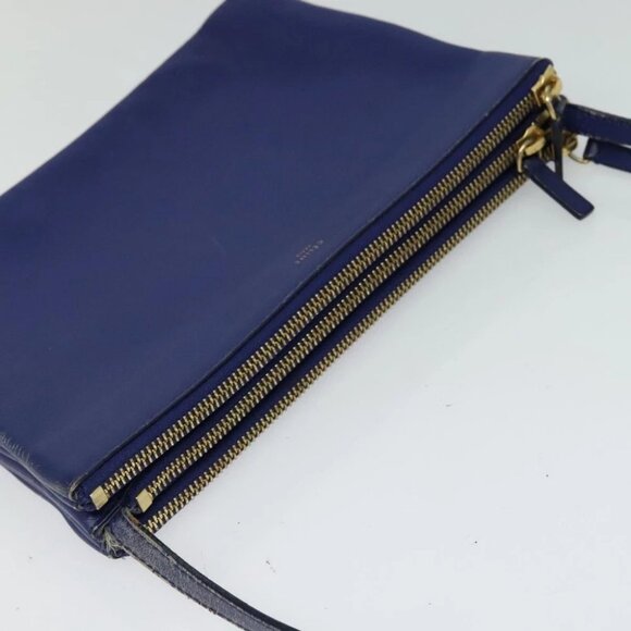 CELINE Trio Shoulder Bag Leather Blue Gold Auth - Picture 8 of 15